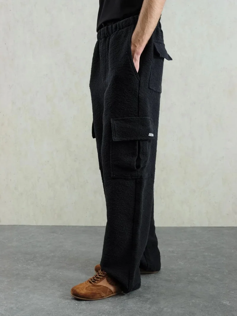 Giesto Black GIESTO Wide Leg Textured Pull-On Pants for Men | Best Price UAE